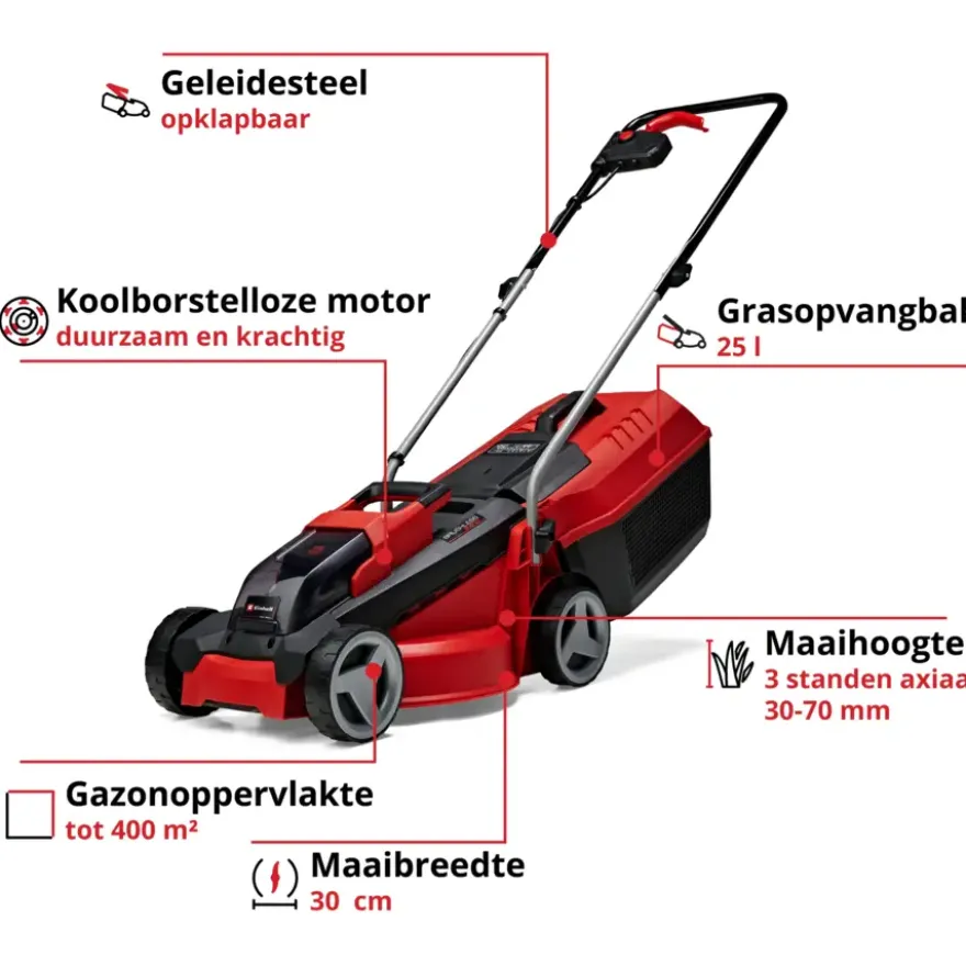 Einhell 18V grasmaaier GE-CM 18/30 Li incl 3.0Ah accu en oplader