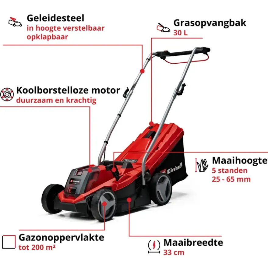 Einhell 18V grasmaaier GE-CM 18/33 Li Kit (incl. 4.0Ah accu en oplader)