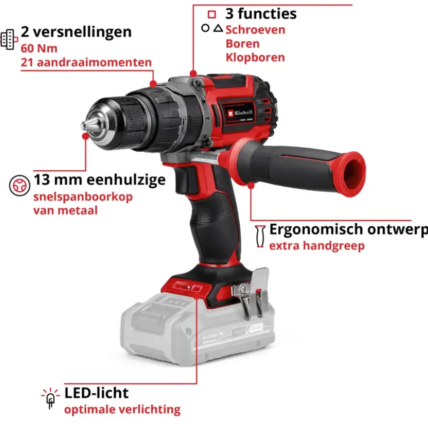 Einhell 18V klopboormachine TP-CD 18/60 LI-I BL (zonder accu)