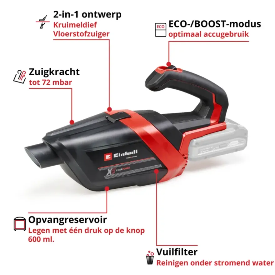 Einhell 18V kruimeldief / handstofzuiger TE-HV 18/06 (zonder accu)