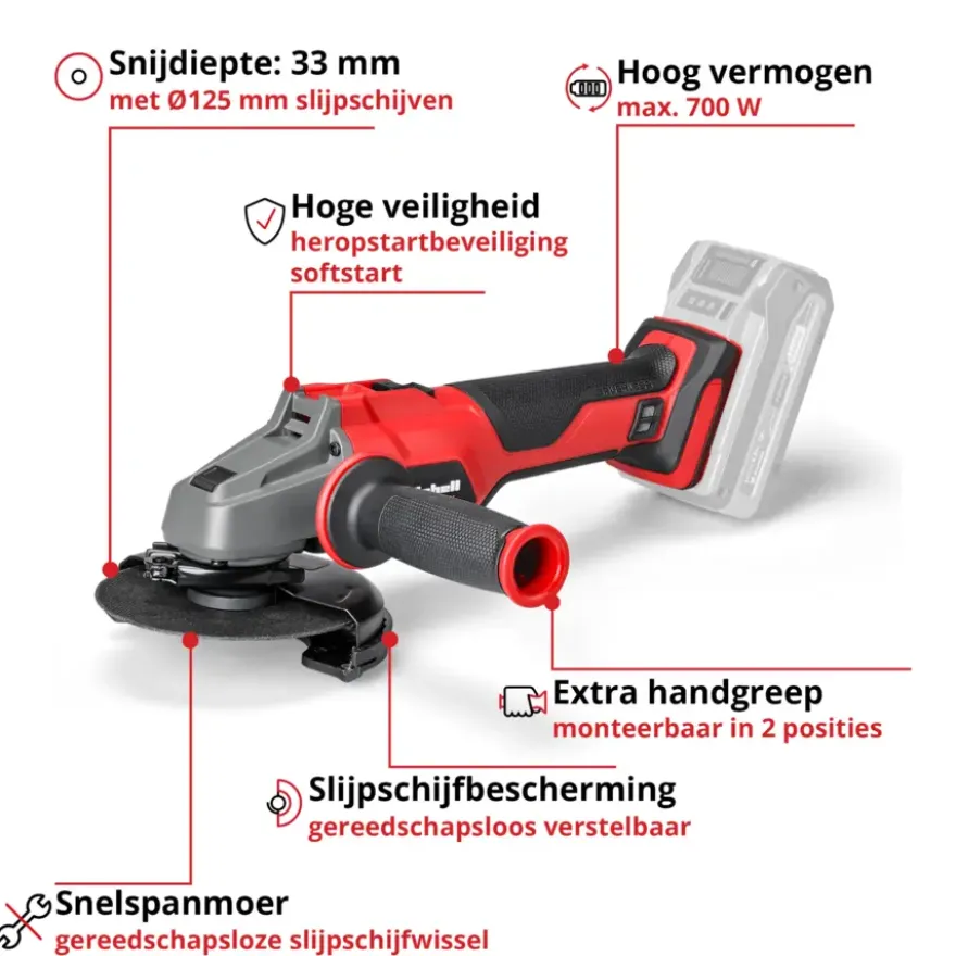 Einhell 18V slijptol / haakse slijper 125mm Axxio 18/125 Q BL (zonder accu)