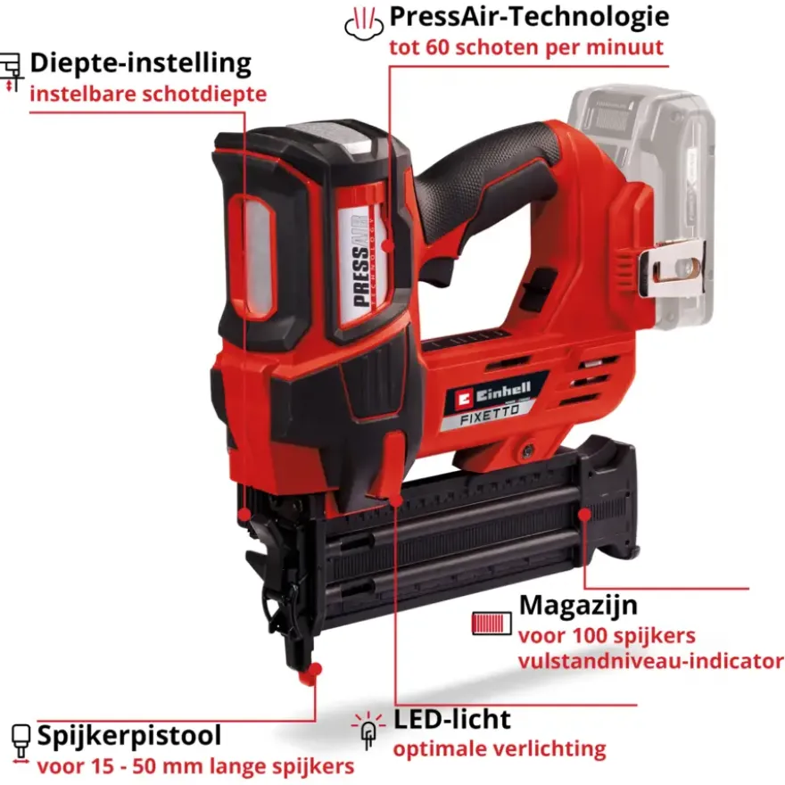Einhell 18V spijkerpistool Fixetto 18/50N (zonder accu)