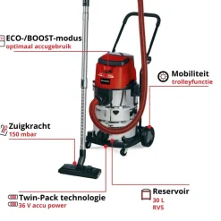 Einhell 2x18V nat-/droogzuiger TE-VC 36/30 Li S (zonder accu)