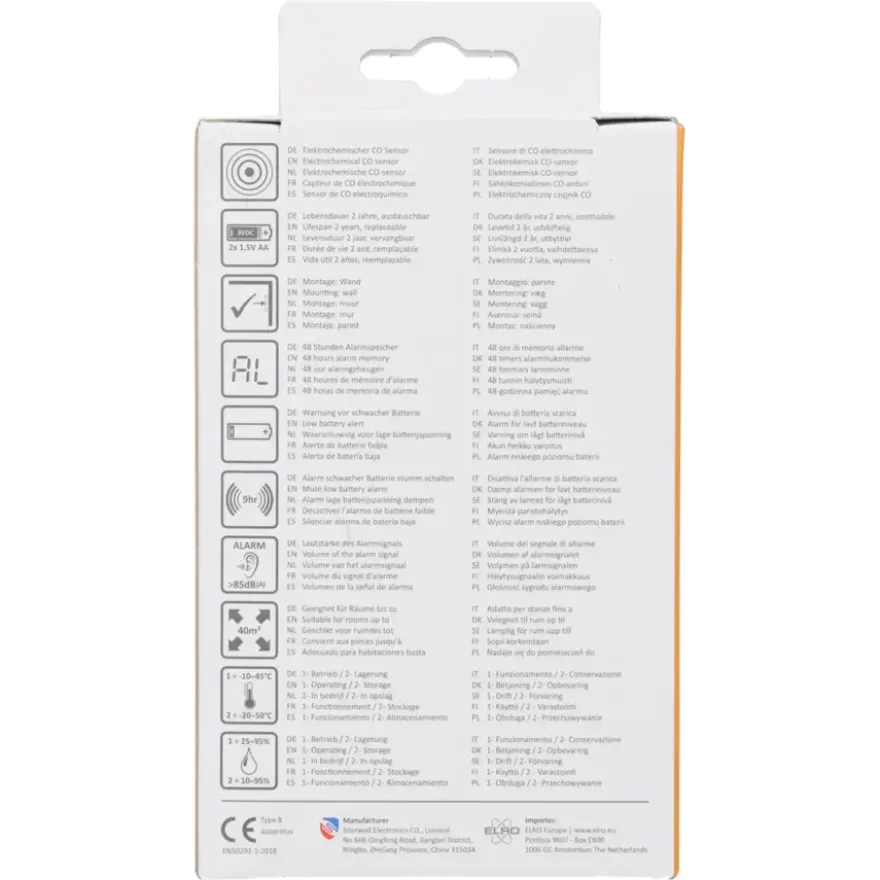 Elro FC280211 koolmonoxide melder inclusief 2 AA-batterijen 2 jaar