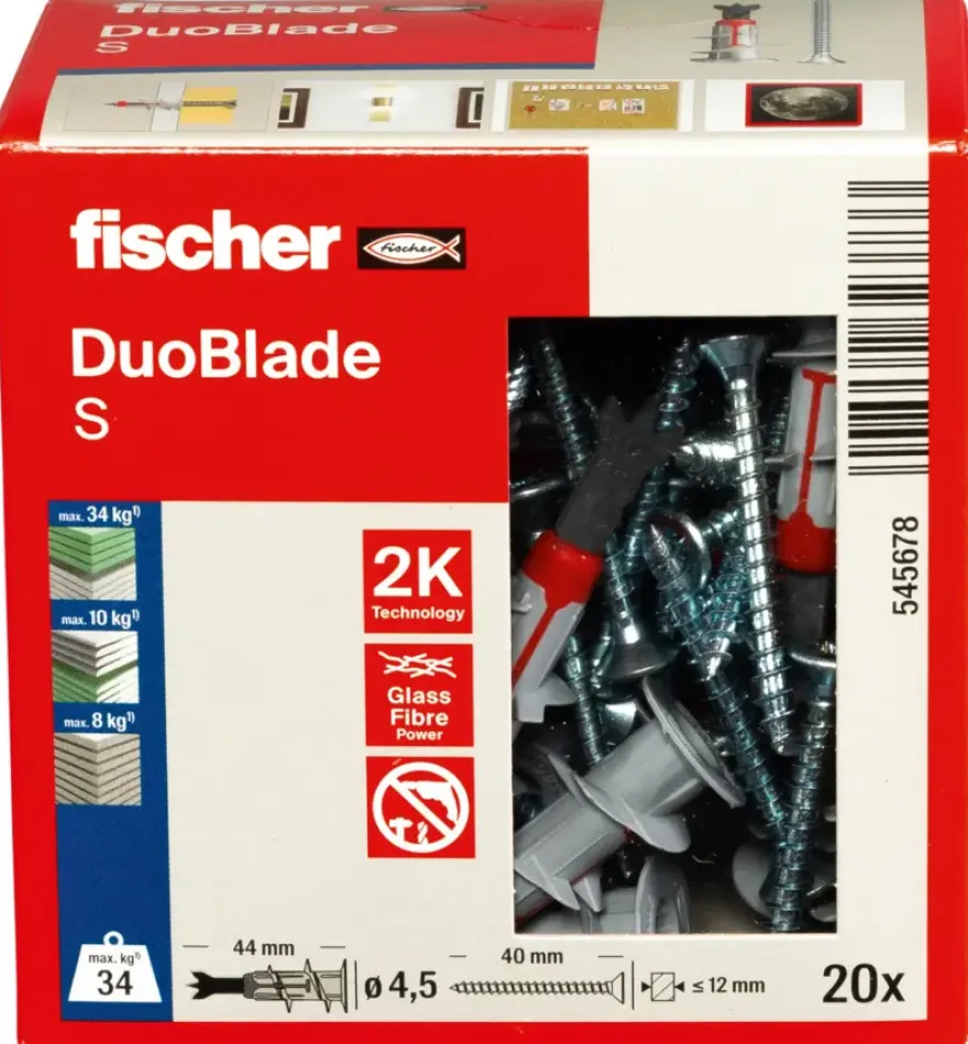 Fischer Gipsplaatplug DuoBlade 44 mm 20 stuks incl. boorkop