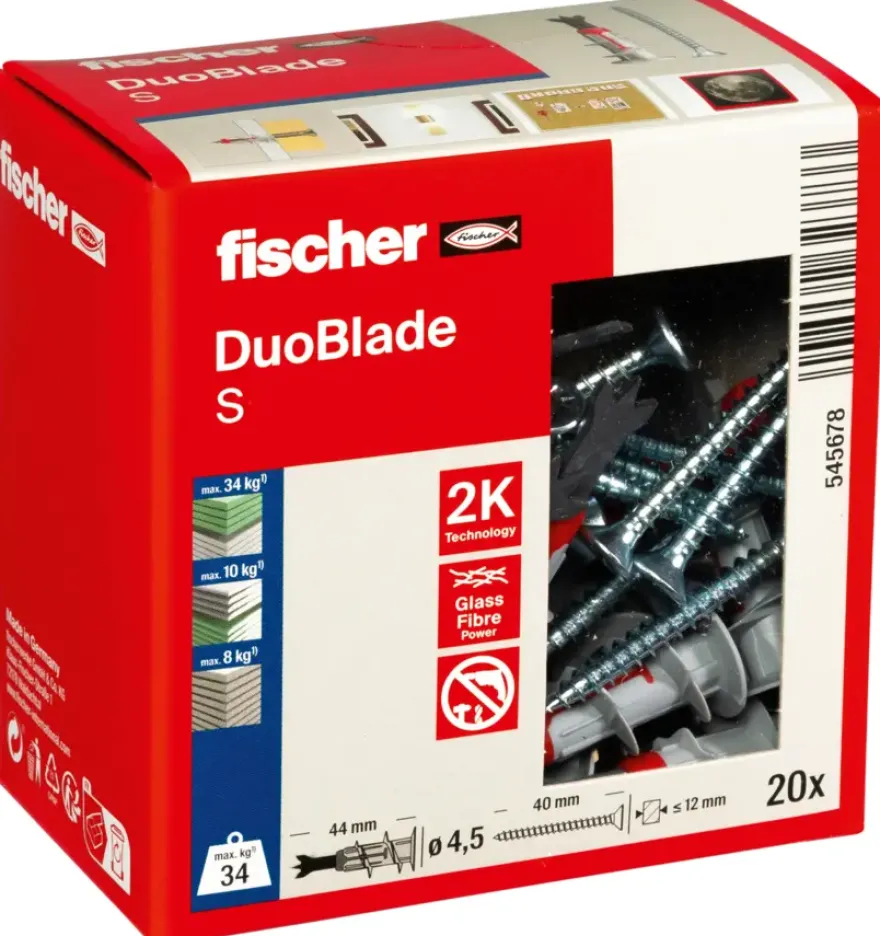 Fischer Gipsplaatplug DuoBlade 44 mm 20 stuks incl. boorkop