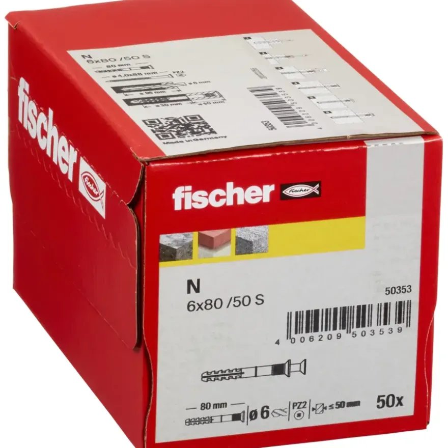 Fischer nagelplug / slagplug 6x80mm 50 stuks