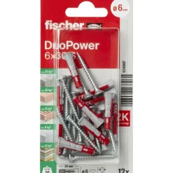 Fischer Universeelplug DuoPower 6x30mm met schroef 12 stuks