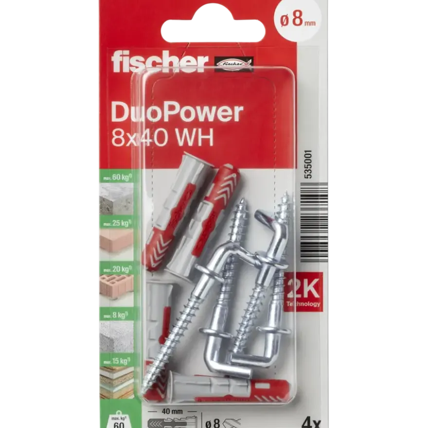 Fischer Universeelplug DuoPower 8x40mm met schroefduim 4 stuks