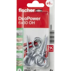 Fischer Universeelplug DuoPower 6x30mm met ooghaak 4 stuks