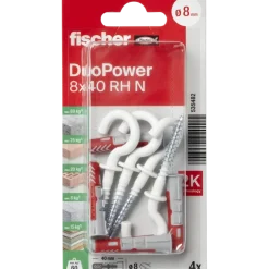 Fischer Universeelplug DuoPower 8x40mm met witte schroefhaak 4 stuks
