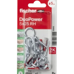 Fischer Universeelplug DuoPower 5x25mm met schroefhaak 8 stuks