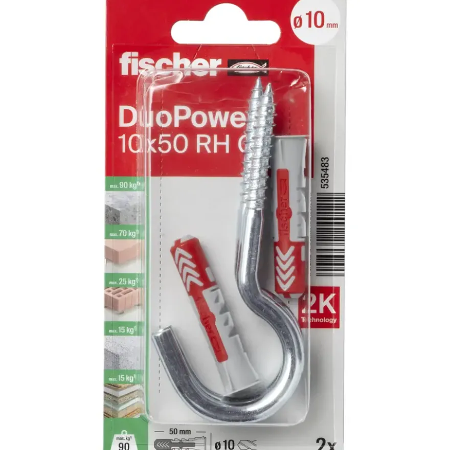 Fischer Universeelplug DuoPower 10x50mm met grote haak 2 stuks