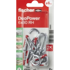 Fischer Universeelplug DuoPower 6x30mm met ronde schroefhaak 6 stuks