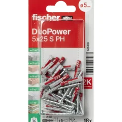 Fischer Universeelplug DuoPower 5x25mm met bolkopschroef 18 stuks