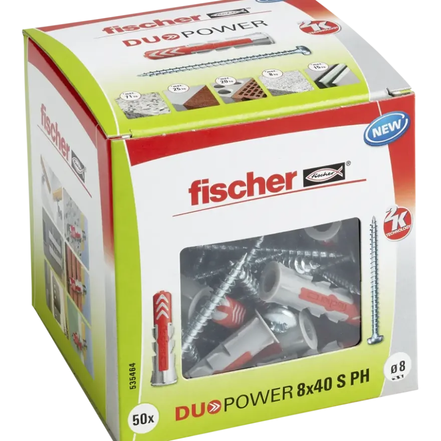Fischer Universeelplug DuoPower 8x40 mm met bolkopschroef 50 stuks