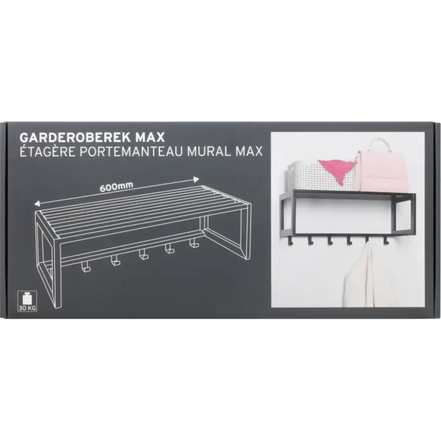Garderobekapstok 6 haken Max zwart ijzer