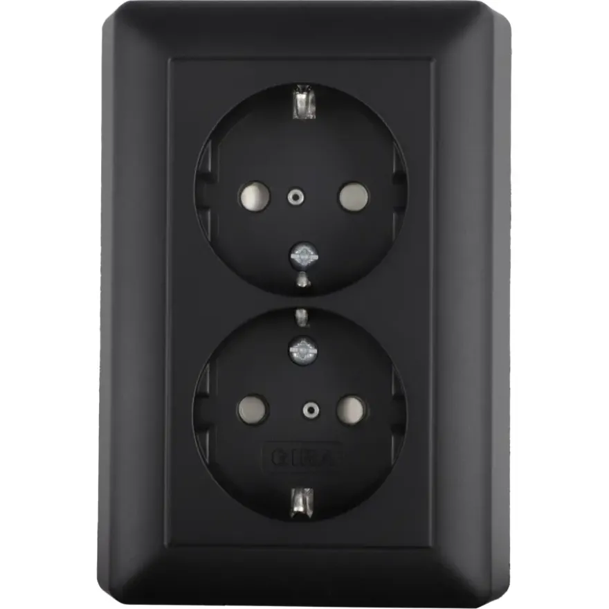 Gira E2 Inbouw Dubbel Geaard Stopcontact Mat Zwart