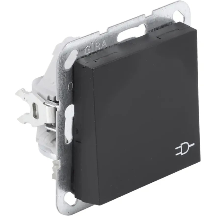 Gira E2 Inbouw Enkel Geaard Stopcontact met Klepje Mat Zwart