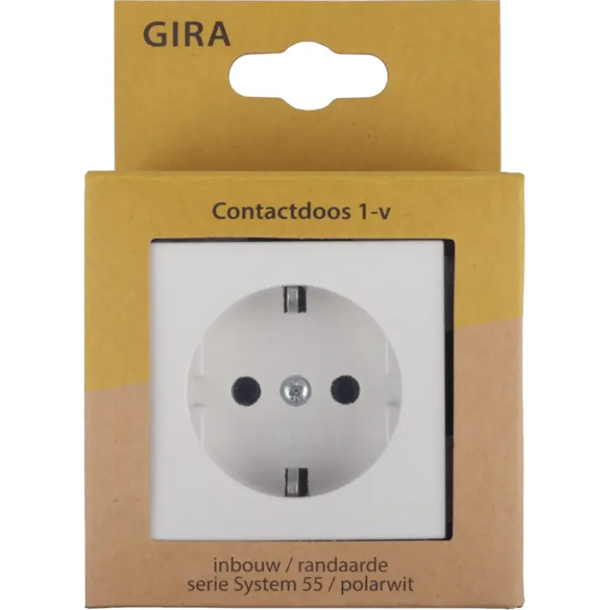Gira ST55 inbouw enkel geaard stopcontact wit