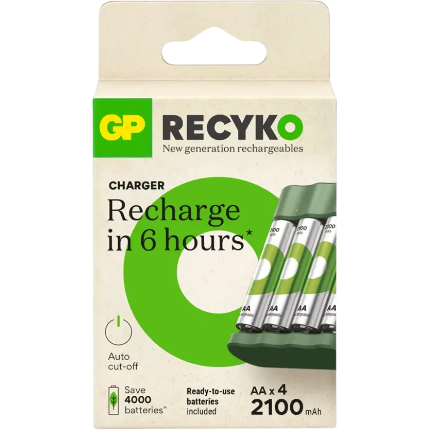 GP Batterijlader 411 + 4x oplaadbare batterijen AAA 850mAh ReCyko + Micro USB-lader