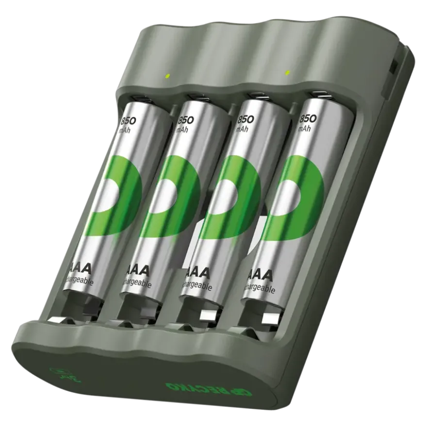 GP Batterijlader 411 + 4x oplaadbare batterijen AAA 850mAh ReCyko + Micro USB-lader