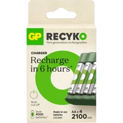 GP Batterijlader + 4x oplaadbare batterijen AA 2100mAh ReCyko + Micro USB-lader