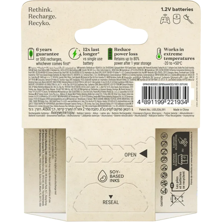 GP Batterij Oplaadbaar AAA NiMH 850 mAh ReCyko 1,2V 4 stuks (3+1)