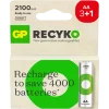 GP Batterij Oplaadbaar AA NiMH 2100 mAh ReCyko 1,2V 4 stuks (3+1)