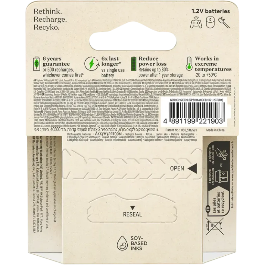 GP Batterij Oplaadbaar AA NiMH 2100 mAh ReCyko 1,2V 4 stuks (3+1)