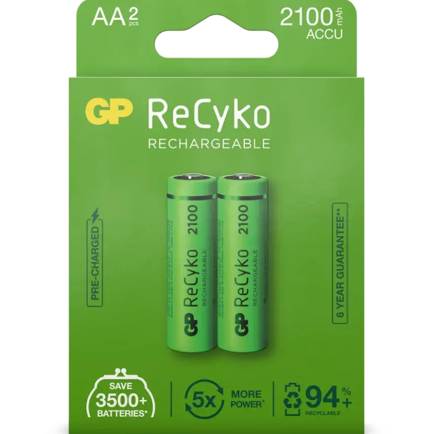 GP Batterij Oplaadbaar AA NiMH 2100mAh ReCyko 1,2V 2 Stuks