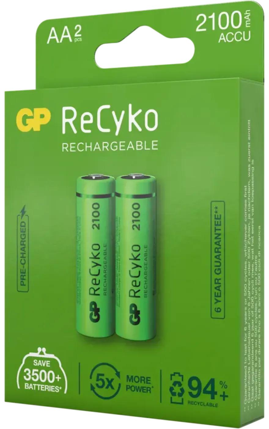 GP Batterij Oplaadbaar AA NiMH 2100mAh ReCyko 1,2V 2 Stuks