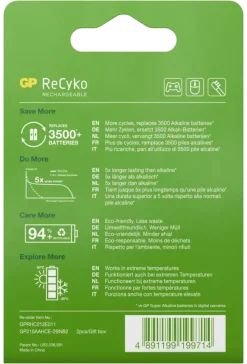 GP Batterij Oplaadbaar AA NiMH 2100mAh ReCyko 1,2V 2 Stuks