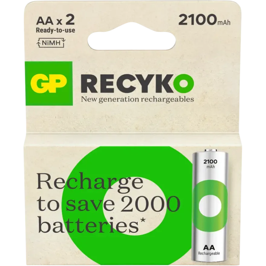 GP Batterij Oplaadbaar AA NiMH 2100mAh ReCyko 1,2V 2 Stuks