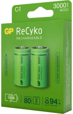 GP Batterij Oplaadbaar C Baby NiMH 3000mAh ReCyko 1,2V 2 Stuks