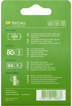 GP Batterij Oplaadbaar C Baby NiMH 3000mAh ReCyko 1,2V 2 Stuks