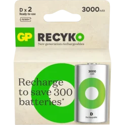 GP Batterij Oplaadbaar D Mono NiMH 3000mAh ReCyko 1,2V 2 Stuks