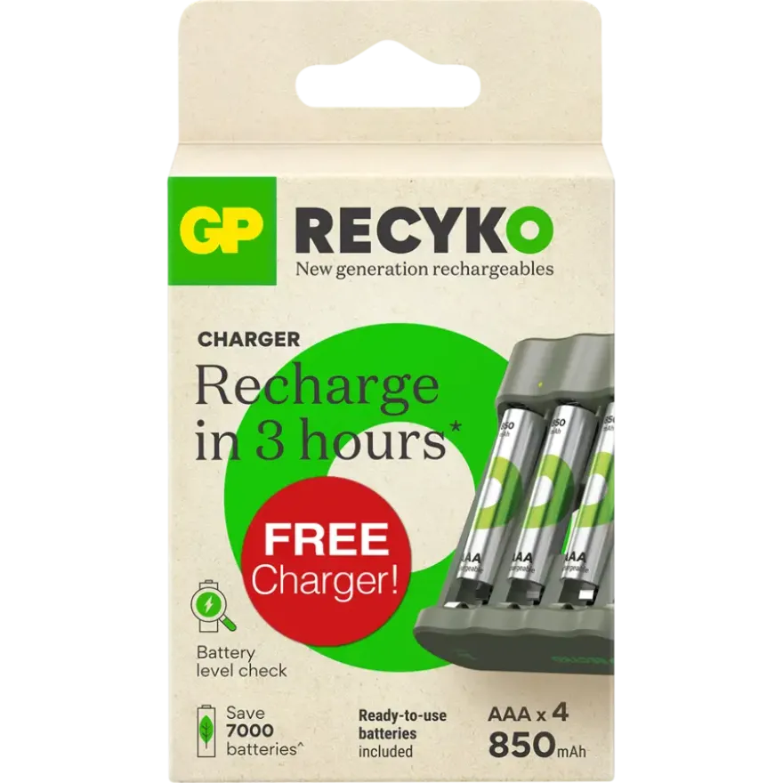 GP ReCyko oplaadbare batterijen AAA 850 mAh 4 stuks + gratis lader