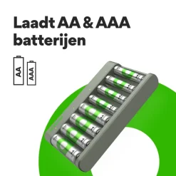 GP USB Batterijlader AA + AAA inc. Micro USB snoer en 4x AA + 4x AAA Batterijen