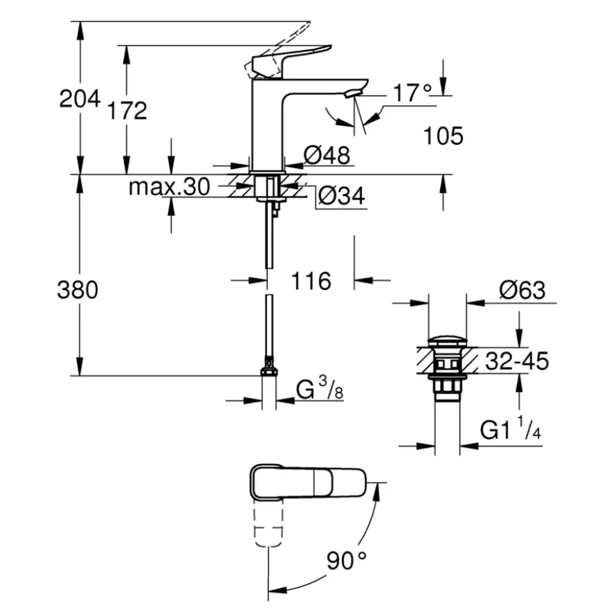 Grohe Dice wastafelmengkraan M-Size Push open Mat Zwart