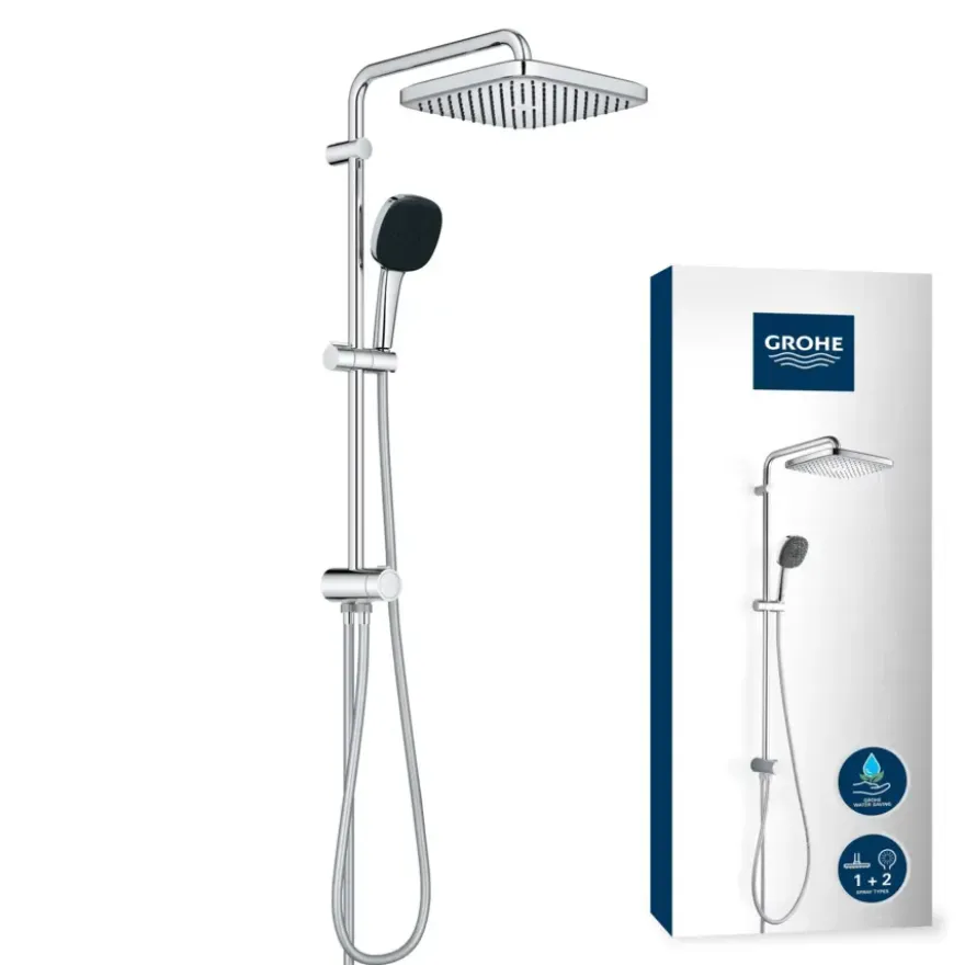 Grohe Douchesysteem Vitalio Comfort 250 Douchesysteem vierkant met omstelling, Max. 8,0L/M Bij 3 Bar Chroom - hartafstand kraan 15 cm