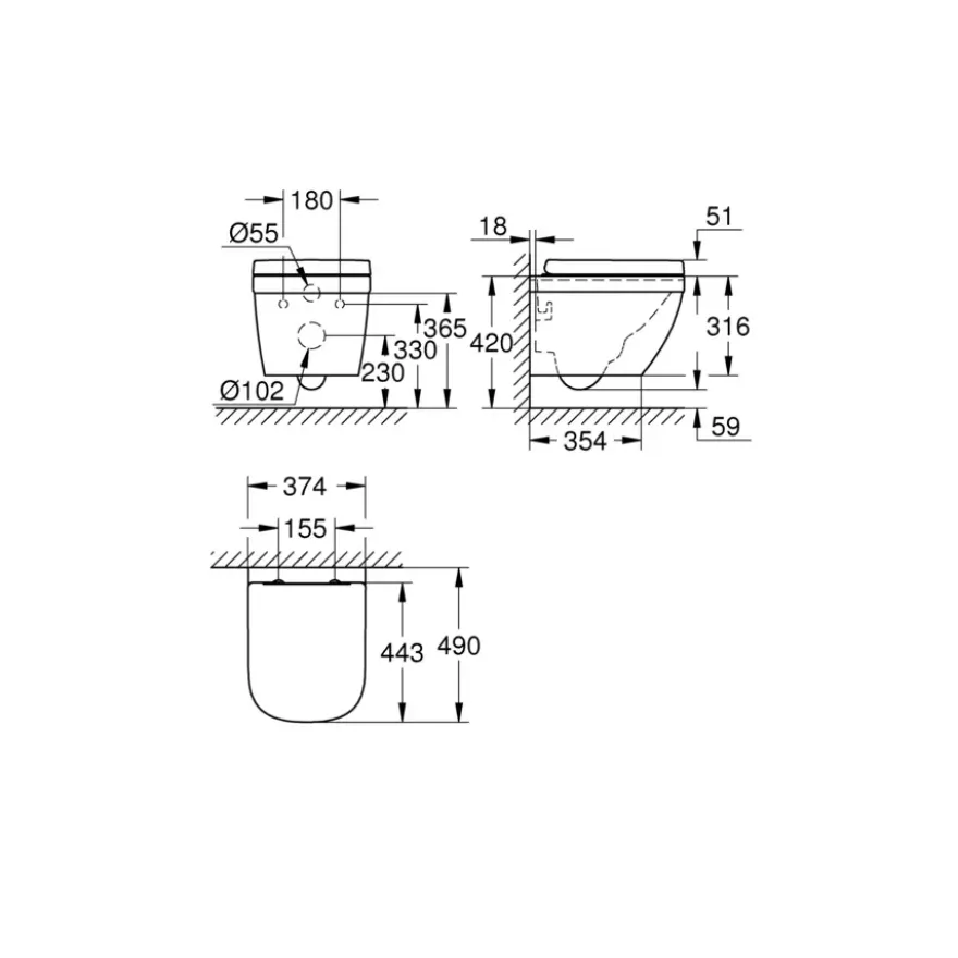 Grohe hangend toilet Ceramic Compact verkort