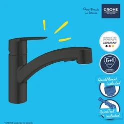 Grohe keukenkraan Quickfix Start uitrekbaar zwart