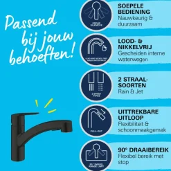 Grohe keukenkraan Quickfix Start uitrekbaar zwart