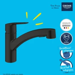 Grohe keukenkraan Quickfix Start uitrekbaar zwart