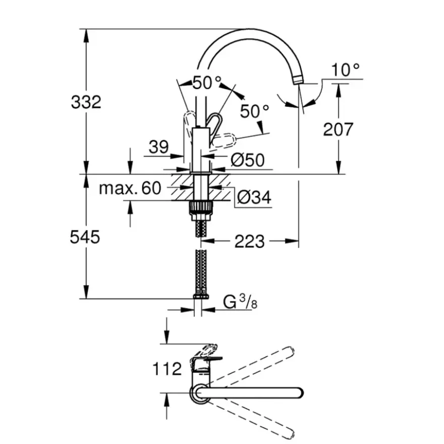 Grohe keukenkraan Start flow hoge uitloop QuickFix chroom