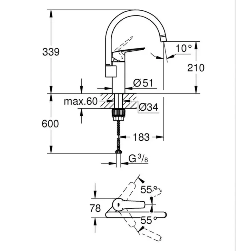 Grohe keukenkraan Start hoge uitloop QuickFix chroom