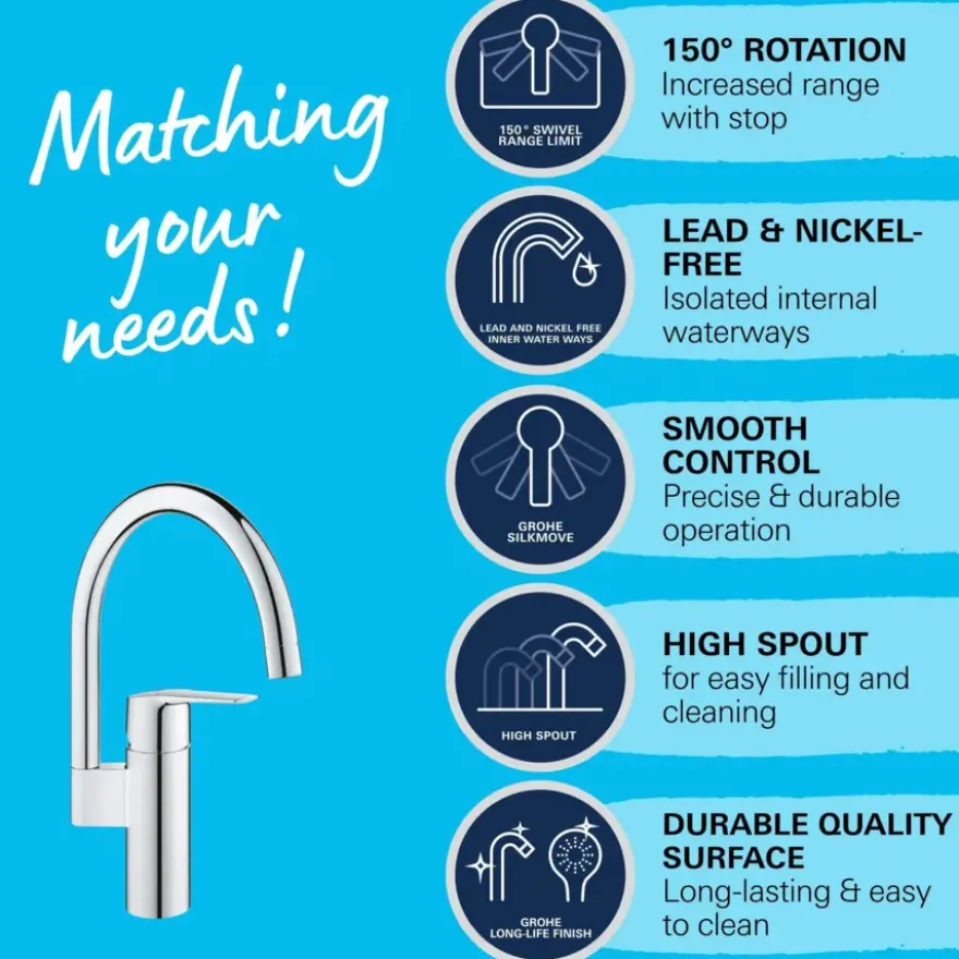 Grohe keukenkraan Start hoge uitloop QuickFix chroom