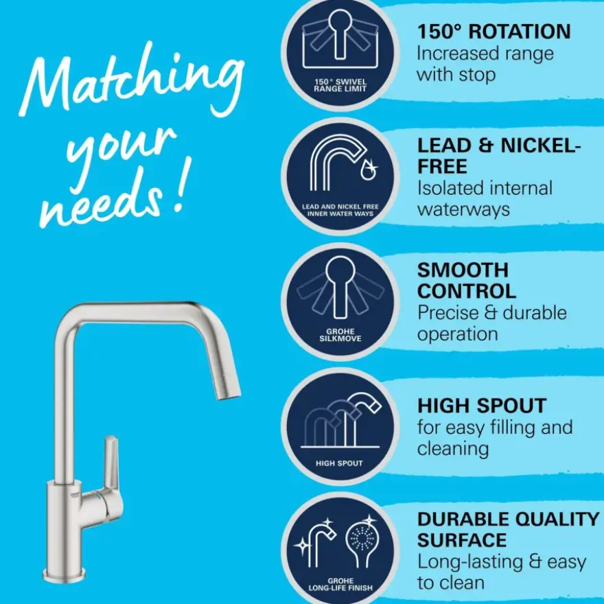 Grohe keukenkraan Start hoge U-uitloop QuickFix supersteel (RVS look)