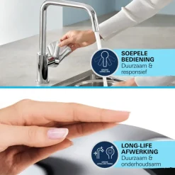 Grohe Keukenmengkraan Start Edge Hoge Uitloop Uittrekbare Mousseur Chroom